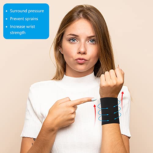 Compression Wrist Sleeves - 2 Pairs Elastic Support for Men & Women - Large