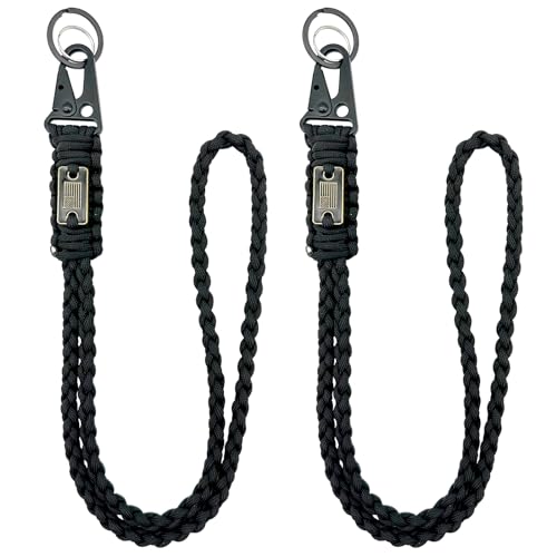 Heavy-Duty Paracord Lanyard for ID Badges with USA Flag – 20in, Black, 2 Pack