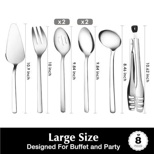 KINGSTONE 8-Piece Silver Hostess Serving Utensils Set, 18/10 Stainless Steel