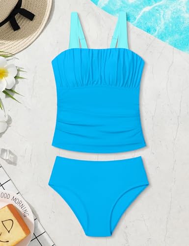 Girls 2-Piece Tankini Swimsuit - Bright Blue, Ages 15-16