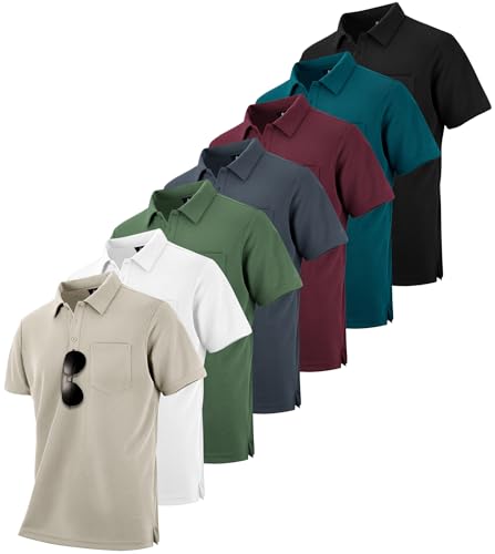 Men's Polo Shirts 7 Pack - Moisture-Wicking Short Sleeve Outdoor Golf & Athletic Shirts