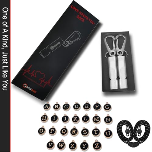 Heart-Engraved Aluminum Emergency Whistles - Silver Pair with Keychains & Lanyards