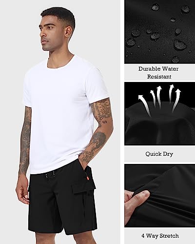 Men's Quick Dry Cargo Shorts - Lightweight Stretch with 5 Pockets, 9 Inch, X-Large, Black