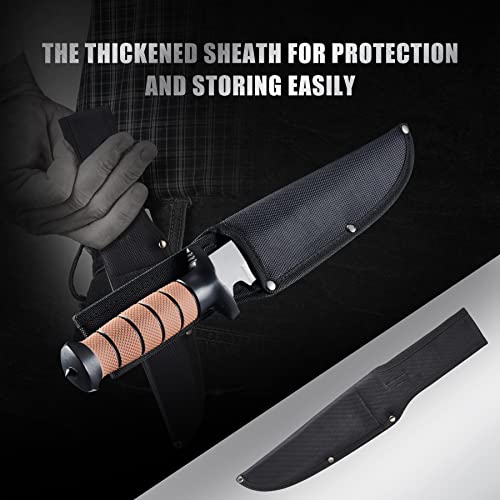 Leopcito 13.6-Inch Fixed Blade Tactical Knife with Sheath - Brown, Camping & Hunting