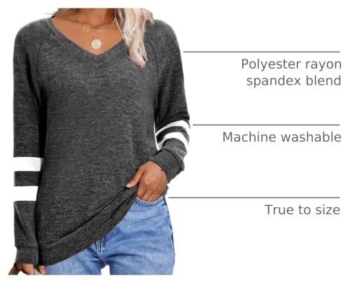 V-Neck Long Sleeve Sweatshirt - Women's Fall Fashion - L-Gray, X-Large