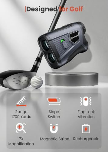 Golf Rangefinder with Slope - 1700 Yards, Vibration Lock, 7X Magnification - Black & Grey