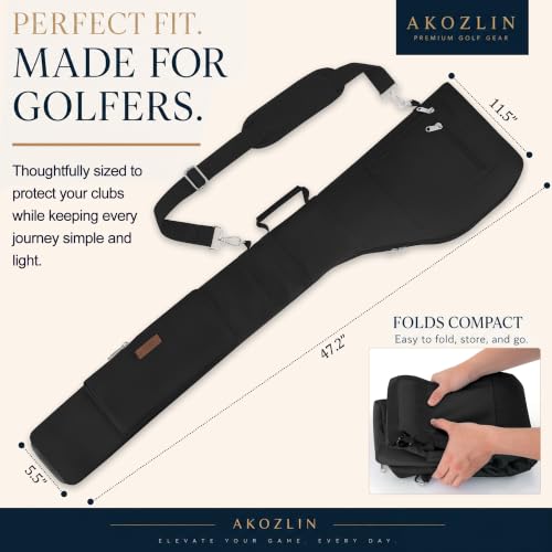 Portable Golf Club Carry Bag - Foldable Black Golf Bag for 8-10 Clubs