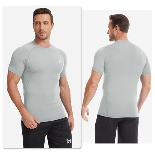 Men's Compression Rash Guard - UPF 50+, Gray, XX-Large