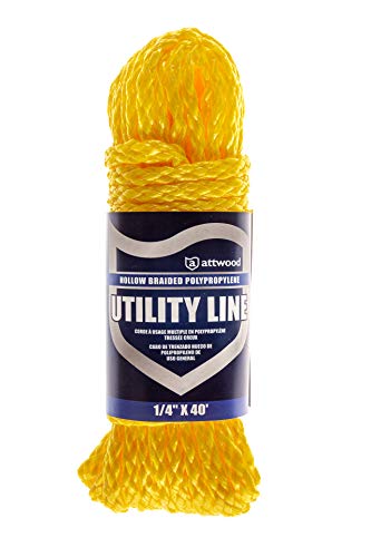 Hollow Braided Polypropylene Rope - Yellow, 1/4" x 40 Feet