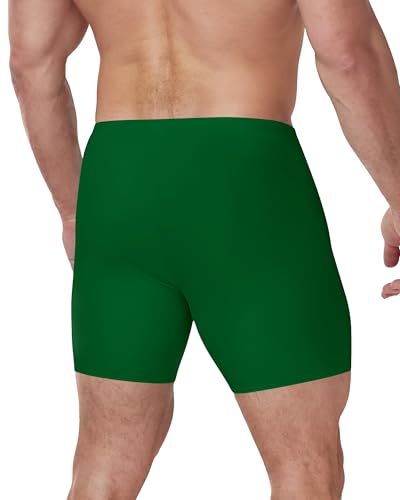 Men's Athletic Swim Jammers - Quick-Dry Compression Shorts, Large, Green