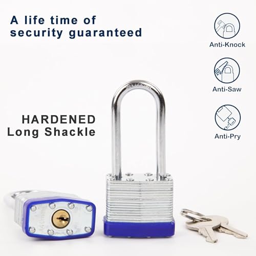 SEPOX¢ç 12Pcs Set Laminated-Padlocks with Key Different, Extra Long-Shackle, 1-9/16" 40MM Heavy-Duty Steel Lock Body Each Lock with 2 Big Key for Outdoor & Indoor Lockers-Locks, Fence, Gate, Tool-Box