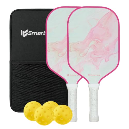 Smartway Pickleball Paddles Set of 2 Blush Flow Pink USAPA Approved Fiberglass Rackets