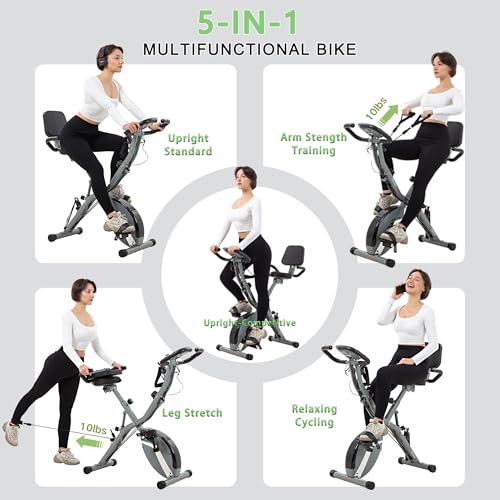 5-in-1 Foldable Indoor Exercise Bike with Backrest - Full Grey