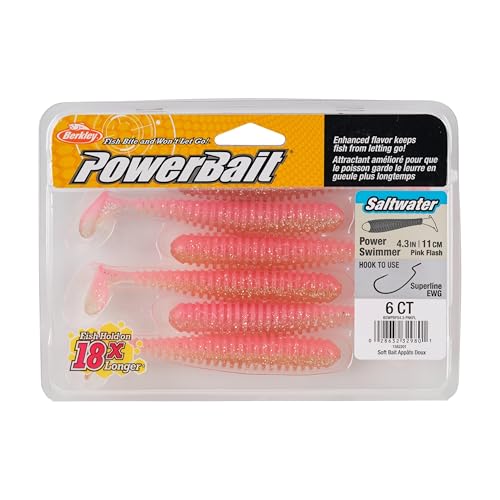 PowerBait Saltwater Power Swimmer Soft Plastic Bait - 4.3" Pink Flash