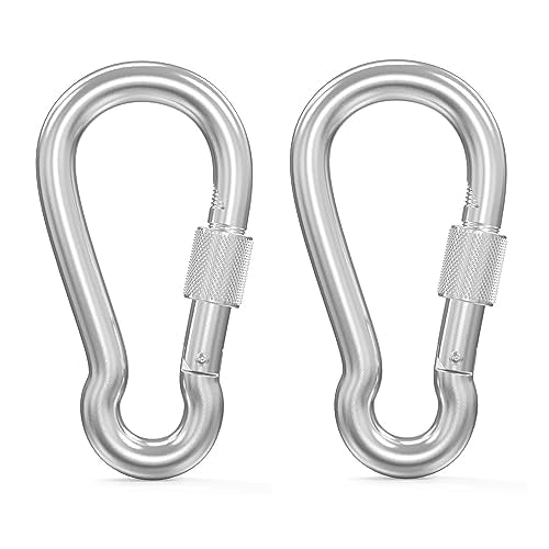 4-Inch Heavy Duty Stainless Steel Locking Carabiners - 2 Pack