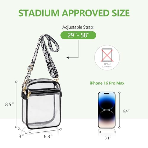Clear Stadium Bag with Adjustable Cow Strap - 8.5x6.8x3 Inches