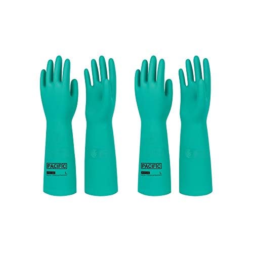 PACIFIC PPE 2 Pairs Chemical Resistant Nitrile Gloves, Resist Household Acid, Alkali, Solvent and Oil, 28 mil, 18", Large