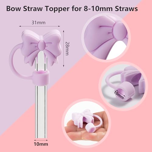 6PCS Silicone Bow Straw Covers for Stanley 30 & 40 Oz Tumblers - Pink Bow
