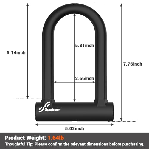 Heavy Duty Bike U Lock with 5ft Security Cable - Black