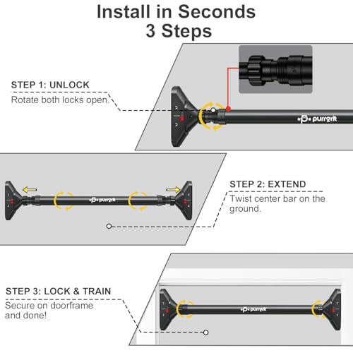 Adjustable No-Screw Doorway Pull Up Bar - 440lbs, Charcoal