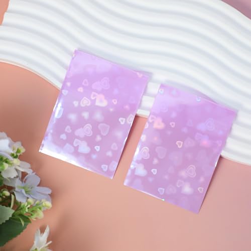 Holographic Heart Card Sleeves - 100 Pack, Purple