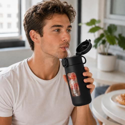 Exllena 7oz Glass Water Bottle with Straw Lid, Leakproof & Portable