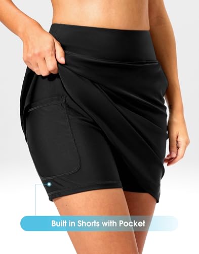 Viodia Women's 18" High Waist Black Swim Skirt Modest Skorts Large
