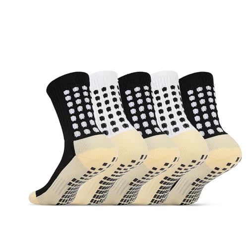 Grip Soccer Socks - Non-Skid Athletic Socks for Kids - 5 Pairs - 3 Black & 2 White