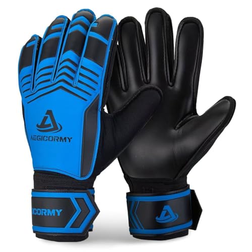 Aegicormy Goalkeeper Gloves Blue 6 with Finger Protection, Extra Grip, Unisex Youth & Adults