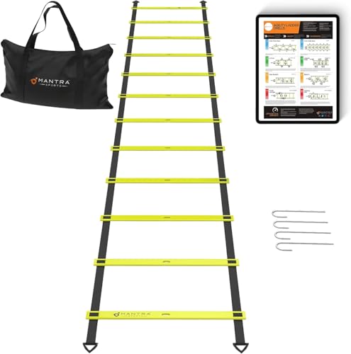 12-Rung Agility Ladder Set with Training Cones - Bright Yellow