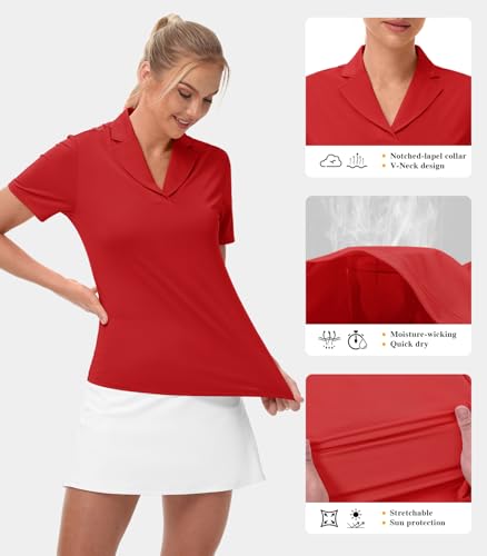 Women's Golf Polo Shirt - UPF 50 Short Sleeve V-Neck Quick Dry