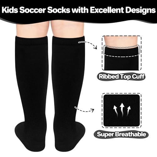 Kids Soccer Socks - Toddler & Youth Baseball Socks - Pure Black - 3-6 Years