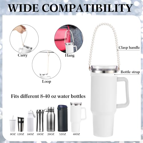 Silicone Water Bottle Holder Sling with Pearl Strap - White