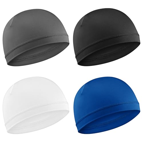 4pcs Breathable Skull Caps - Thin Sleep Hats & Running Beanies - Black, White, Dark Gray, Royal Blue