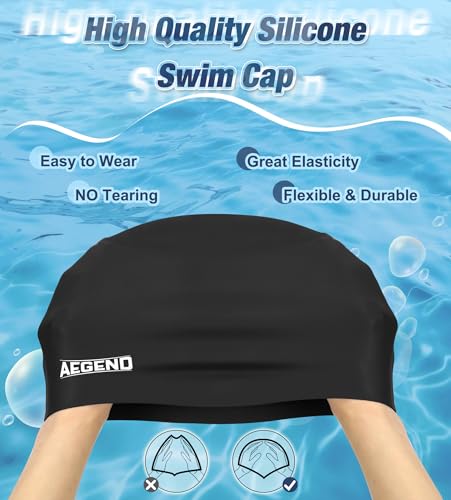 Long Hair Swim Cap - Durable Silicone Swim Hat for Women & Men - 1 Pack - Black