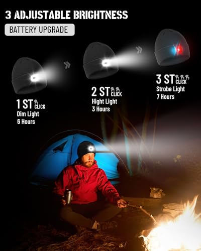 Black Beanie Headlamp - Unisex Winter Knit Cap with USB Rechargeable LED Light, Ideal for Men, Dad, Father Gifts