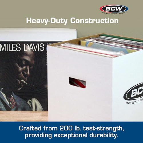 BCW Vinyl Record Storage Boxes 3 Pack – Holds 65 LPs Each, Stackable with Handles
