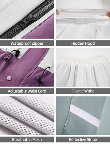 RAINFREEM Women's Purple Medium Waterproof Hooded Rain Suit with Jacket & Pants