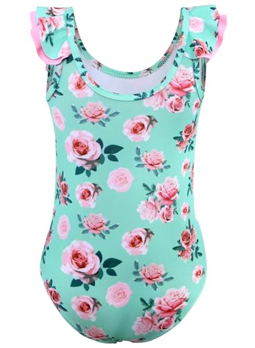 Girls One Piece Swimsuit - Quick Dry Ruffled Bathing Suit 3-4T Greenflower