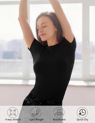 Womens Short Sleeve Compression Shirt - Quick Dry - Medium Black