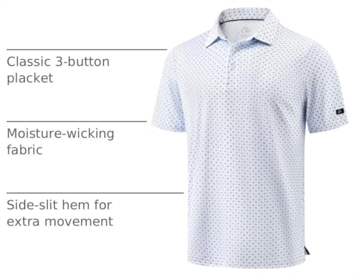 Obla Men's Short Sleeve Dry Fit Golf Polo Shirt with White Golf Clubs, Large