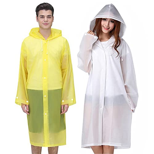 Reusable Rain Ponchos for Adults - 2 Pack White & Yellow