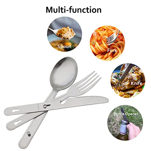 MCEUS 4-Pack 4-in-1 Camping Utensils Set Portable Stainless Steel Flatware for Travel & Outdoor Activities