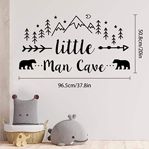 Little Man Cave Wall Decal - Tribal Mountain Woodland Bear - Black