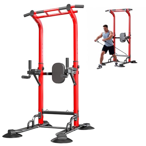 Adjustable Pull Up Bar Station Power Tower - Red Cords