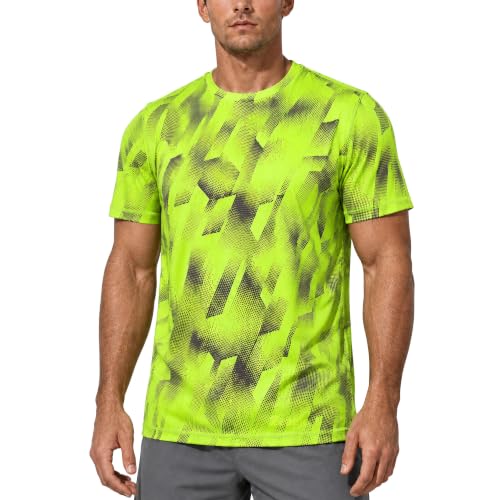 Zengjo Quick Dry Men’s Athletic T-Shirt - Neon Green, Medium, Moisture Wicking