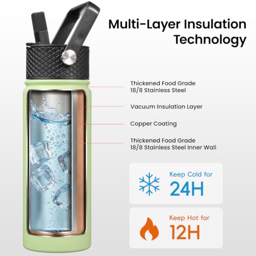 Konokyo 32 oz Macaron Green Insulated Stainless Steel Water Bottle with Straw Lid
