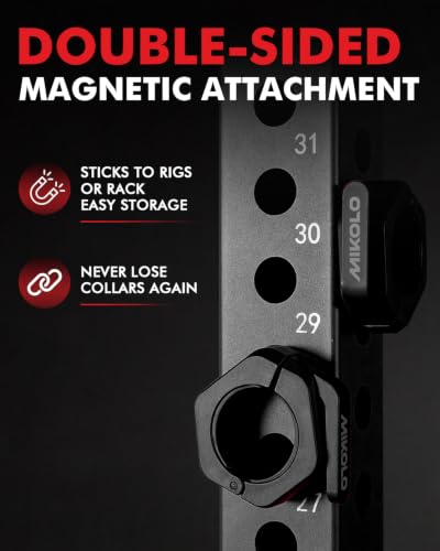 Mikolo Magnetic 2-Inch Olympic Barbell Clamps - Black, Anti-Slip TPR, Quick Release