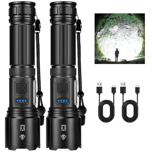Flashlight Rechargeable LED High Lumens 2, 99,000lm Pack Bright Flash Lights with 7 Modes, Powerful Waterproof Handheld Linterna for Home, Camping, Outdoor