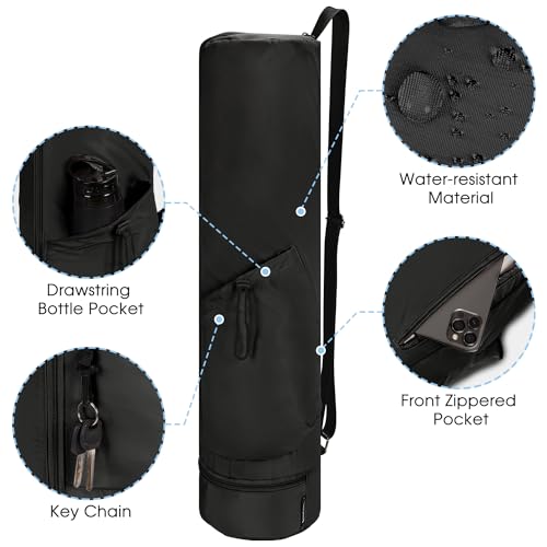 Yoga Mat Bag with Waterproof Pocket - Black / Medium Pocket
